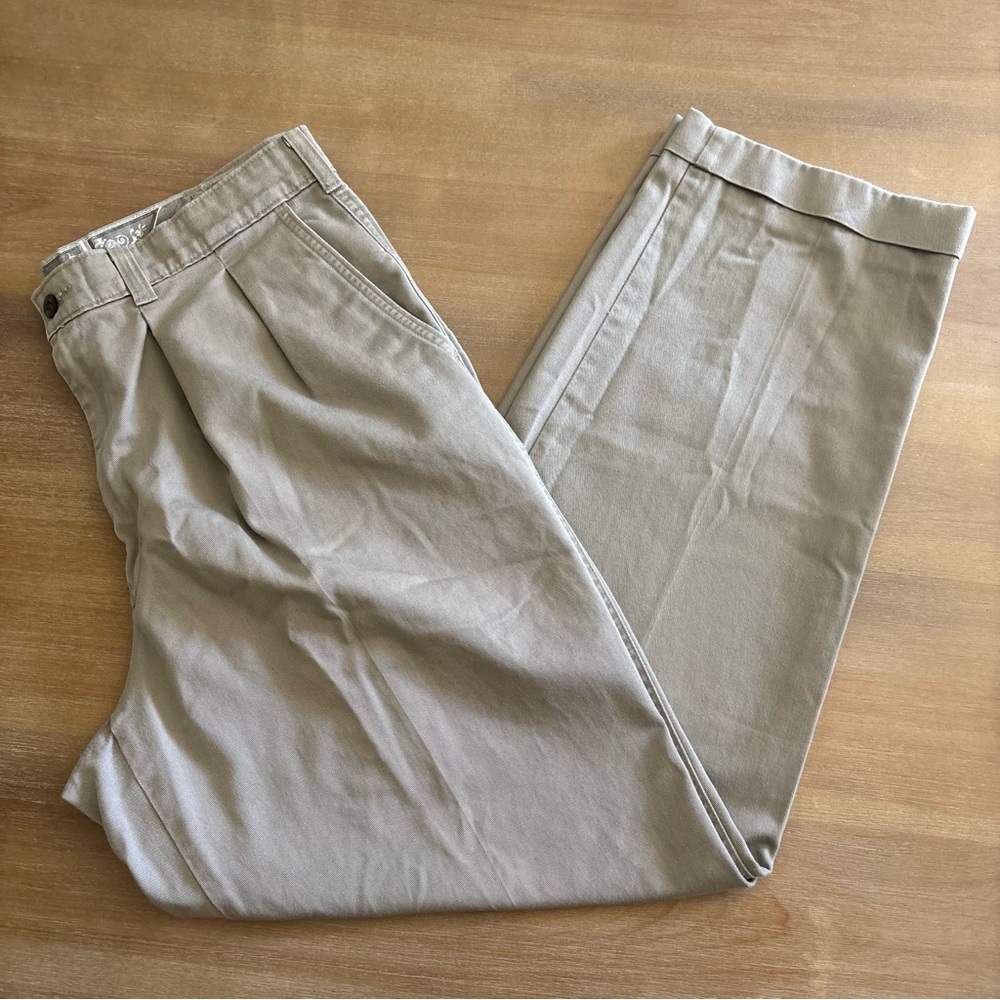 Savane Pleat Front Cuffed Hem Cotton Chinos in Taupe, Size 34x32